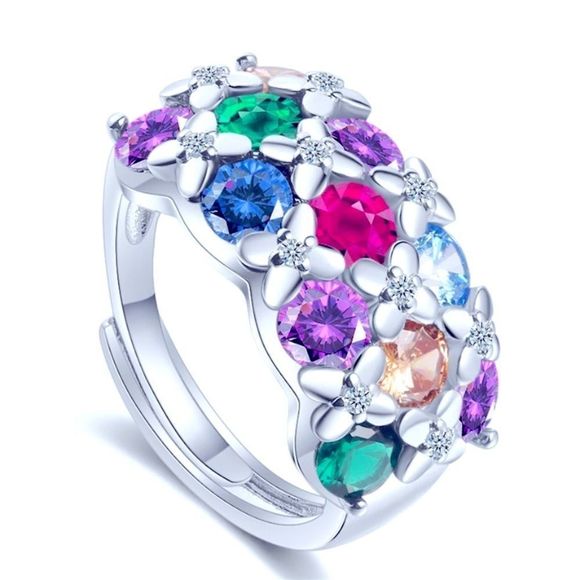 NEW! COLORFUL RAINBOW 🌈 FLORAL AUSTRIAN CRYSTAL S925 ADJUSTABLE RING! - Picture 13 of 13